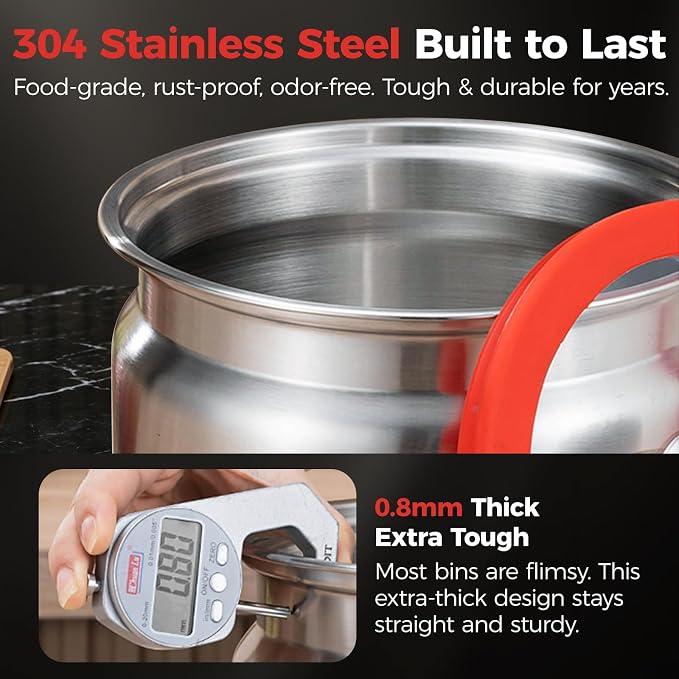 Umimile 304 Stainless Steel Airtight Food Storage Container – 10L (2.6Gal) Metal Canister with Clear Lid, 0.8mm Thick, Silicone Plug Release & Removable Gasket – for Rice, Flour, Pet Food