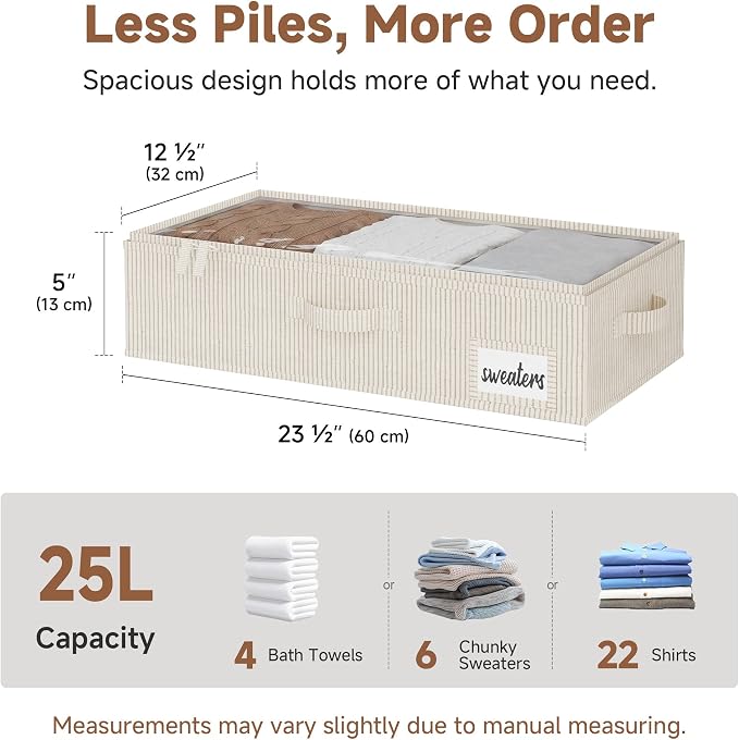 StorageWorks 5 Inch Low Profile Under Bed Storage Containers with Clear Lid | Reinforced Structure, Resists Sagging, Handles & Label Holder, Foldable Stackable Closet Storage for Clothes, Blankets, Toys