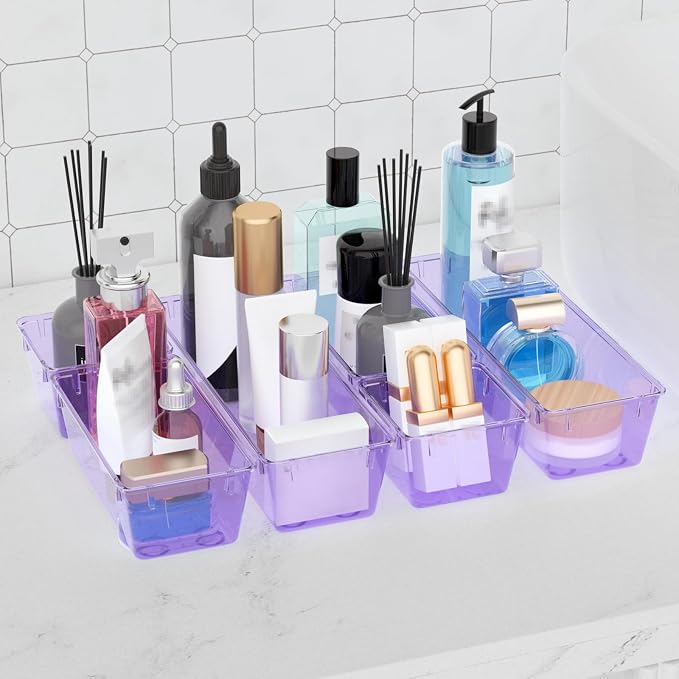 12 Pack Clear Drawer Organizer Set, Drawer Storage Trays, Storage Bins | Acrylic Drawer Storage Trays, Storage Bins for Makeup, Cosmetics, Jewelries, Utensils, Gadgets, Office