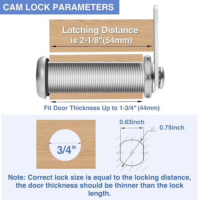 Cabinet Lock with Keys, 2" Extra-Long Cam Locks keyed Alike, Heavy Duty Cabinet Cam Lock Set for Thick Drawers Cabinets RV Storage Compartment Locks Replacement, Zinc Alloy (4 Pack, 2-1/8 Inch)