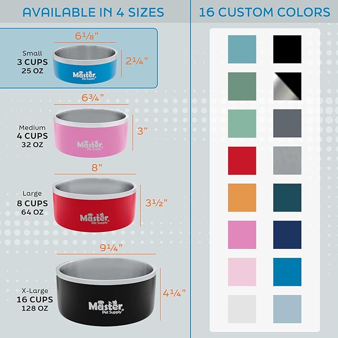 Master Pet Supply Stainless Steel Dog Bowls - 25 oz, Heavy Duty - Mango Tango, Double Wall Extra-Thick Insulated, Non-Slip Pet Water Bowl for Dogs, Cats & Pets, Anti Rust Metal, Dish Washer Safe
