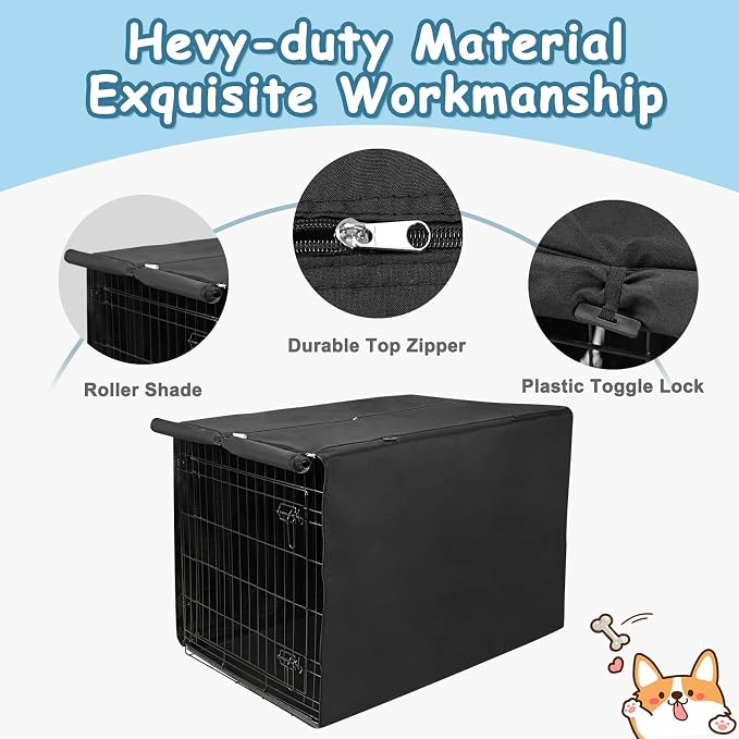 Deblue 42" Dog Crate Cover for Large Wire Crate - (42 inches, Black) | Breathable Dog Kennel Cover Lightweight Polyester Pet Kennel Covers for Indoor Protection