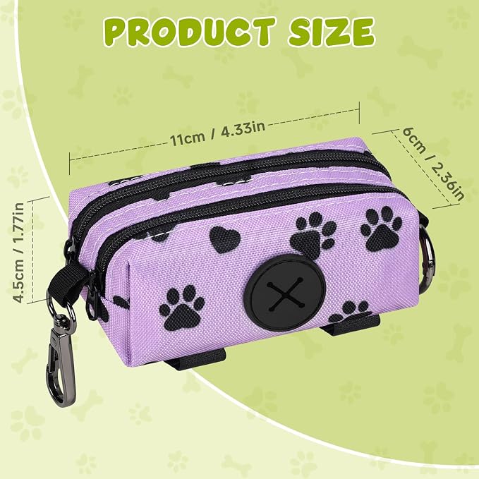 Dog Poop Bag Holder for Leashes 2 Zipper Pockets Black 1 Pack