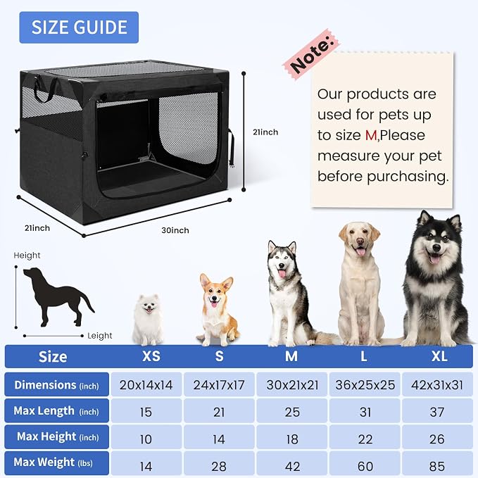 Dog Crate,30x21x21 Inch Large Dog Crate for Large or Medium Dogs, Portable and Foldable Design of Dog Cage, Perfect for Travel or Home Use, Dog Kennel with 3-Door and Durable Mesh Windows, Dark Grey