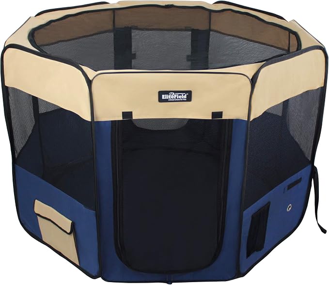 EliteField 2-Door Soft Pet Playpen for Dogs and Cats (2-Year Warranty) | 600D Fabric, Washable Floor Mat & Top Cover, Indoor/Outdoor, Carrying Bag, Ground Stakes, Zipper Locks