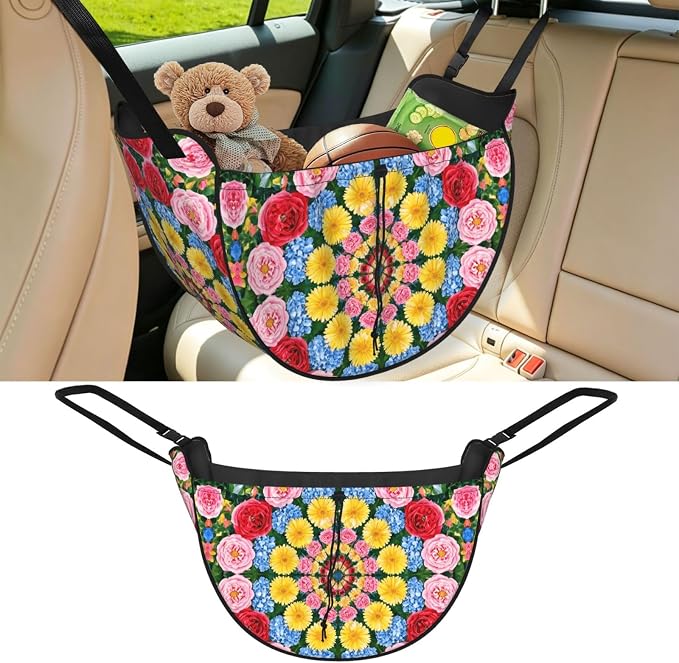 Flower Kaleidoscope Car Seat Organizer-Backseat Storage Bag for Travel | Waterproof Durable. Holds Snacks Gear Essentials. Fits Most Cars.