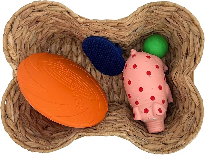 OtterPets Dog Toy Basket, Hyacinth Bone Shaped Dog Toy Bin, 17x13” | Handmade dog toy box, dog toy storage, dog basket, basket for dog toys, dog storage, 17 x 13 in, natural water hyacinth