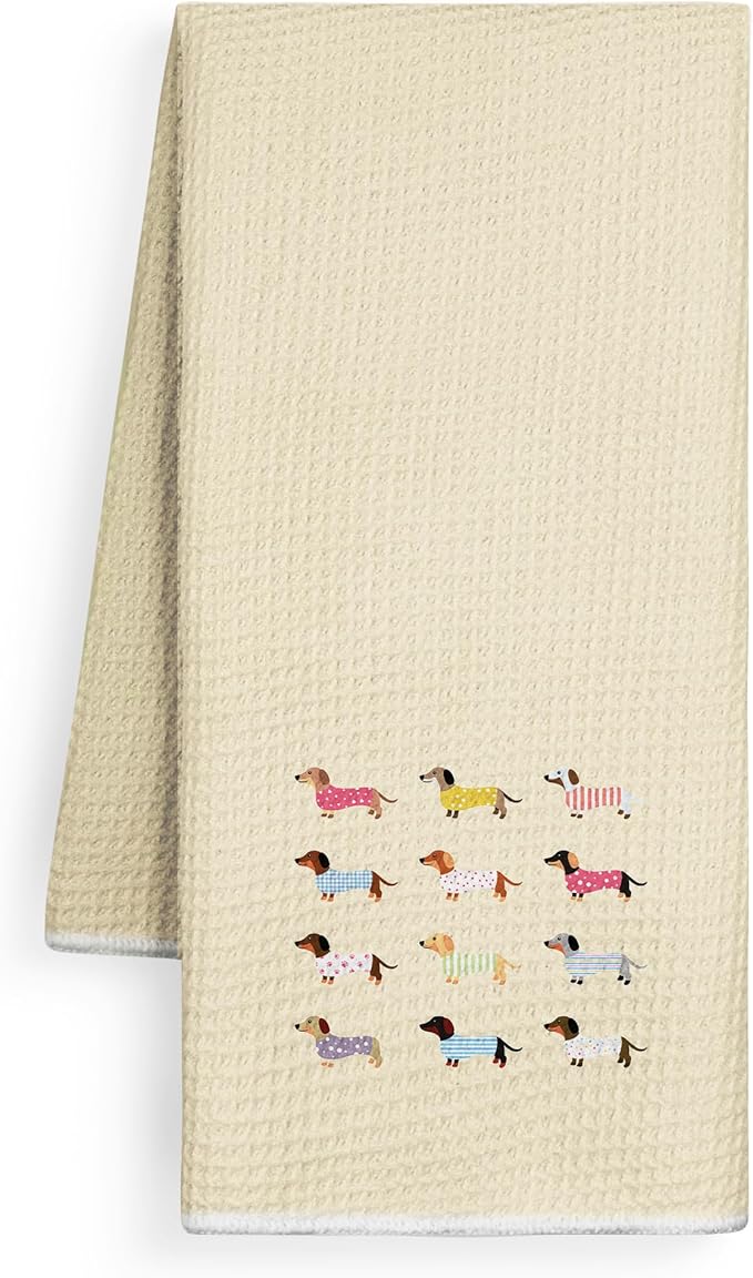 Yellow Dachshund Kitchen Towels, Gifts for Dachshund Lovers Dish Tea Towels for Kitchen Decor, Weiner Dog Gifts for Women Men Decorative Hand Towels for Bathroom,, 16x24 Inch