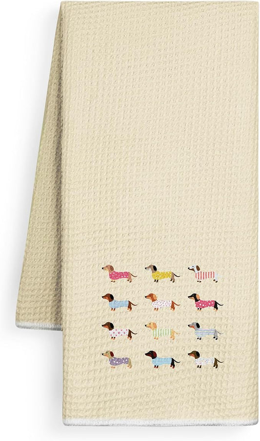 Yellow Dachshund Kitchen Towels, Gifts for Dachshund Lovers Dish Tea Towels for Kitchen Decor, Weiner Dog Gifts for Women Men Decorative Hand Towels for Bathroom,, 16x24 Inch
