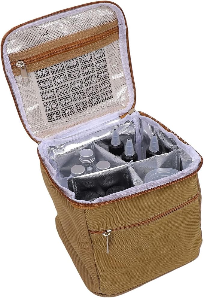 Portable seasoning bottle set 15 pieces with Oxford cloth organizer bag | Condiment Containers for Travel, Picnic, BBQ, Hiking, PET Material, Secure Seal, Screw Lids, Leak-, Khaki Color