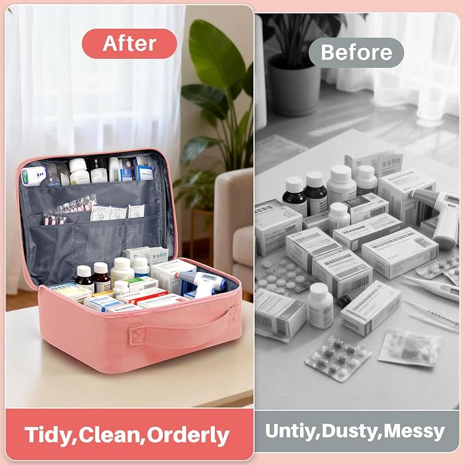 First Aid Bag Empty Medicine Bag Portable Medical Supplies Organizer Bag for Home Traveling Outdoor Hiking Camping Backpacking Cycling (Pink)