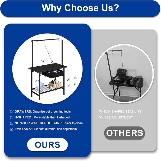 32 Inch Adjustable Dog Grooming Table with Drawer & Non-slip Removable Mat | Pet Grooming Table with Mesh Tray & EVA Protective Lanyard,Professional Grooming Table for small Dogs at Home