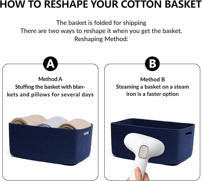 MiniArk Large Storage Baskets for Shelves, 17 x 13 x 7.5” Closet Organizers Bins for Clothes Blanket Towels, Baby Nursery, Toy Baskets Box, Woven Rope Baskets, 3 Packs Navy Blue