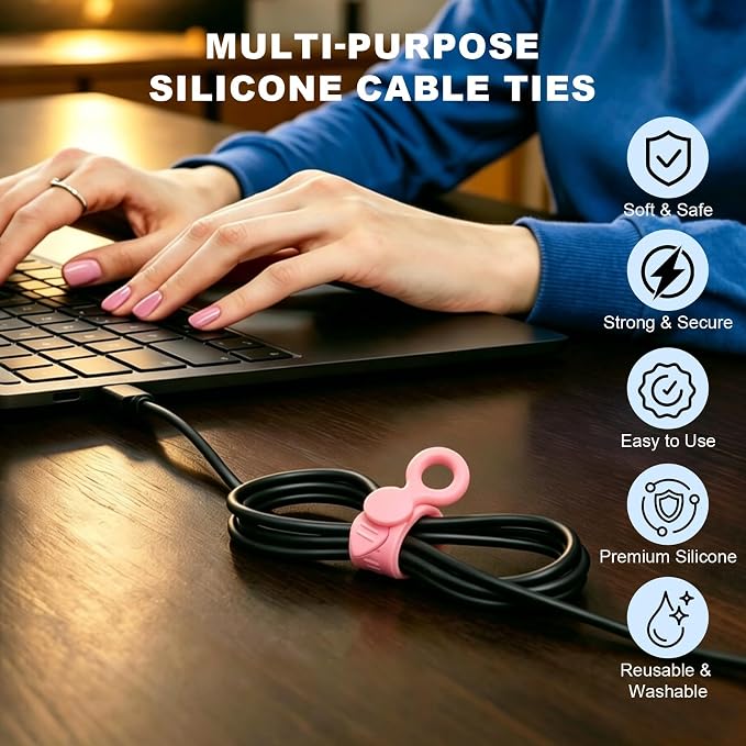 15Pcs Silicone Cable Straps Cord Organizer Silicone Cable Ties | Reusable Cord Organizer for Bundling Earphone For Reusable Cable Ties Wire Organizer in Home,Office,Kitchen,School(5 Colors)