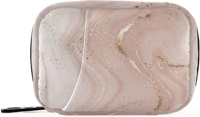 Rose Gold Glitter Marble Pill Case, Weekly Portable Pill Bag Container 7 Days Pill Box Organizer Vitamin Supplement Holder with Zipper for Travel Family Business