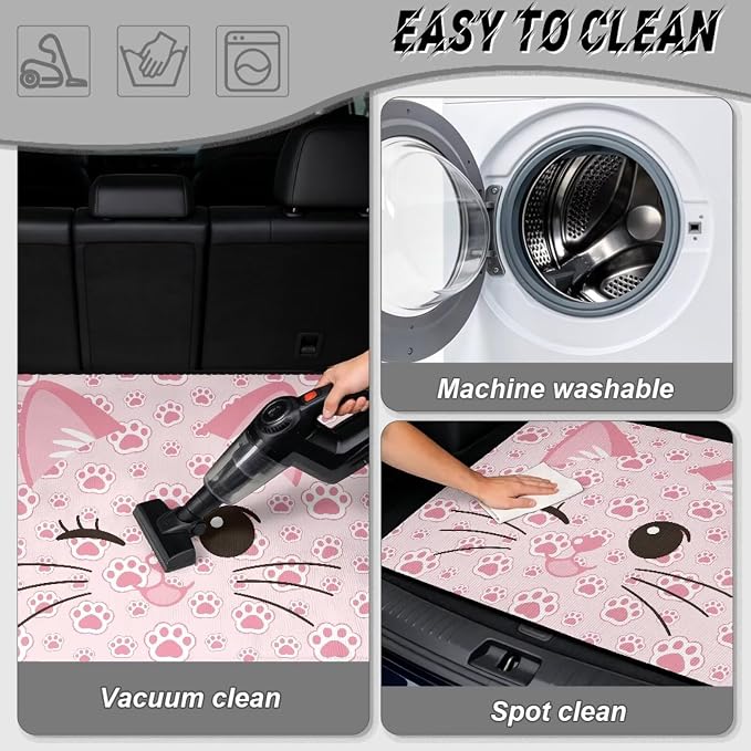 Pink Cute Cat Car Trunk Mat Universal Trunk Protection Cargo Liner Pink Car Car Interior Accessories Universal Fits for Most Cars (29" x 39"), All Weather Used