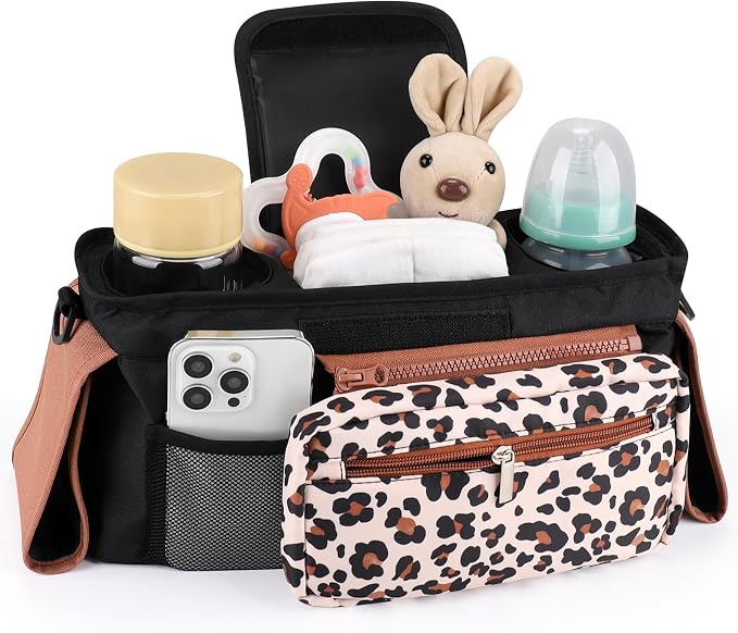 Accmor Universal Stroller Organizer with Insulated Cup Holder Detachable Phone Bag and Shoulder Strap,Stroller Bag Caddy Organizer for Uppababy, Baby Jogger, Britax Strollers