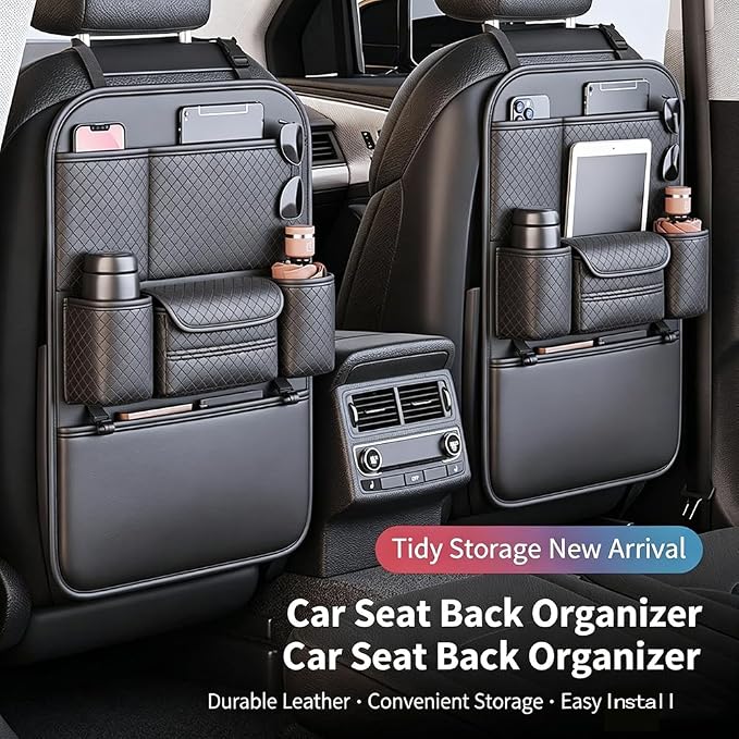 Car Seat Back Organizer For Renault Scenic E-Tech 2024-2026,PU Leather Backseat Storage Bag With Multi-Pockets 4-Point Secure Fit