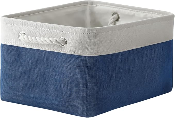 Storage Bins for Shelves - 1 Pack 15.7x11.8x8.3 inch Fabric Storage Cubes, Storage Basket for Organizing Gift Laundry Cloth Toy Room (White & Jean Blue)