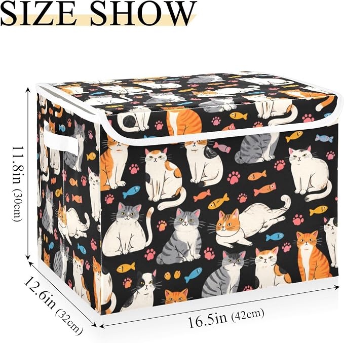 Cat Fish Fabric Storage Bins with Lid Foldable Storage Boxes 40L Baskets | Foldable & Stackable, Flip Top Dust Guard, Reinforced Handles, Home & Bedroom, Clothes & Toys, Oxford Print Basket