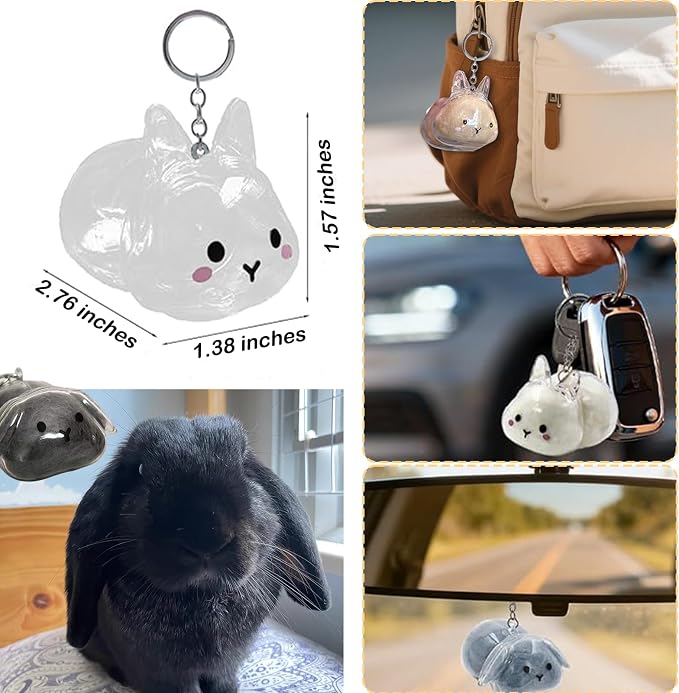 Rabbit Hair Keychain Transparent Pet Fur Keepsake with Tweezer | Portable Rabbit Fur Keychain DIY Pet Hair Memorial Keepsake Bunny Hairs Collector Charm Storage Box, Rabbits Lover Gifts