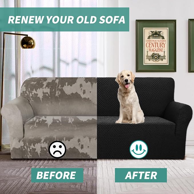 YEMYHOM Couch Cover Latest Jacquard Design High Stretch Extra Large Sofa Covers Pet Dog Cat Proof Oversized Slipcover Non Slip Magic Elastic Furniture Protector (X Large, Black Checkered)