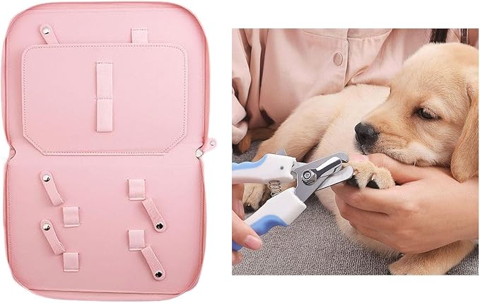 Pet Grooming Tool Storage Case Dog or Cat Grooming Supplies Dog Grooming Bag Portable PU Leather Storage Organizer Suitable for Professional Pet, Pink