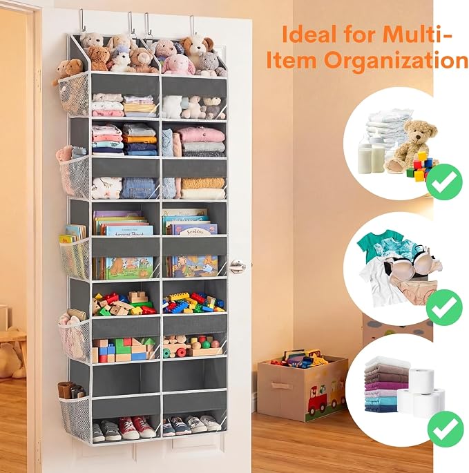 5-Tier Over Door Organizer, 10-Compartment Wide Storage Rack | 20" wide, 80 lbs for heavy family use, 10 side pockets, fits doors for closet, nursery, entryway, dorm, RV, laundry room