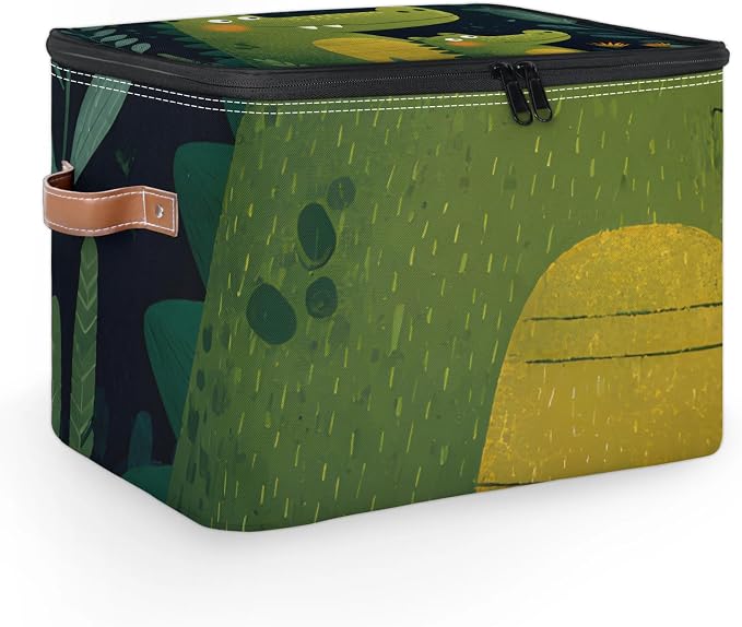 Cartoon Alligators Animal Foldable Storage Bin with Lid Zipper | Closet Shelf Organizer, Boxes, Basket Containers for Home, Lidded Storage Cube for Bedroom, Waterproof, with Handles