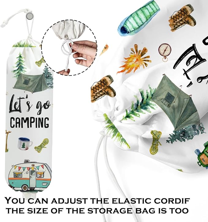 2Pcs Camping Plastic Bag Holder, Wall Mount Trash Bag Holder, Tent Rv Bonfire Reusable Grocery Bags Organizer Storage Dispenser for Camp Kitchen Pantry, Camping Gifts for Women Men Camper