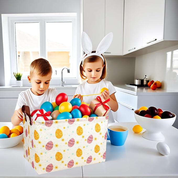 Large Empty Easter Basket for Kid Fabric Personalized Eggs Easter Gift Basket for Boy and Girl (Golden Brown Easter Egg)