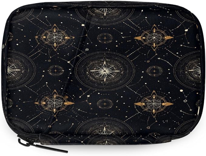 Travel Pill Organizer Black Gold Astrology Compass Small Pill Case
