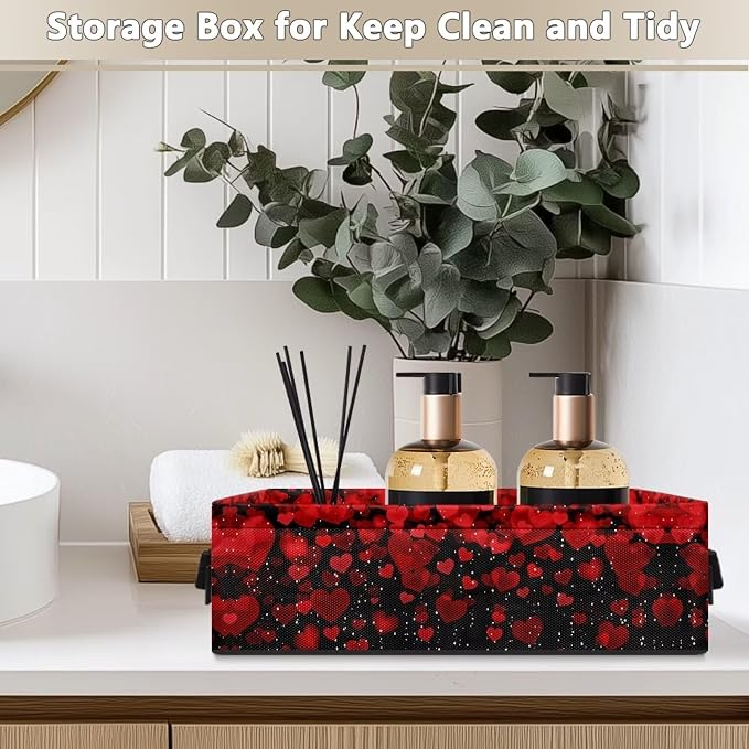 Valentine Heart Toilet Paper Basket,Bathroom Basket Decorative Shelf Bin Organizer for Toilet Tank Topper Countertop Shelves, Decor for Bedroom Living Room