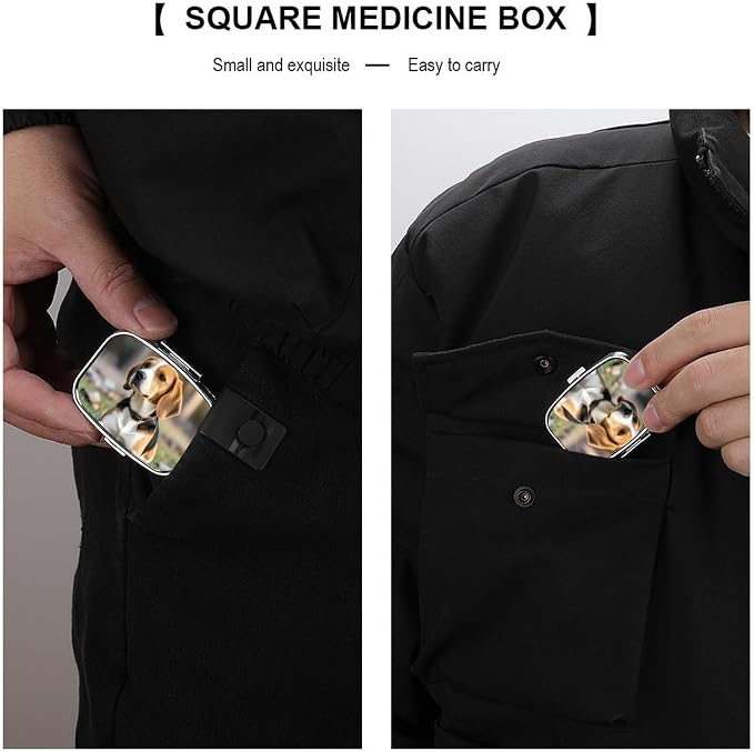 Square Pill Box Ovely Pet Dog Beagle Pill Case 2 Compartment Medicine Pill Organizer for Purse & Pocket Portable Travel Pillbox Medicine Vitamin Cod Liver Oil Storage Box Organizer