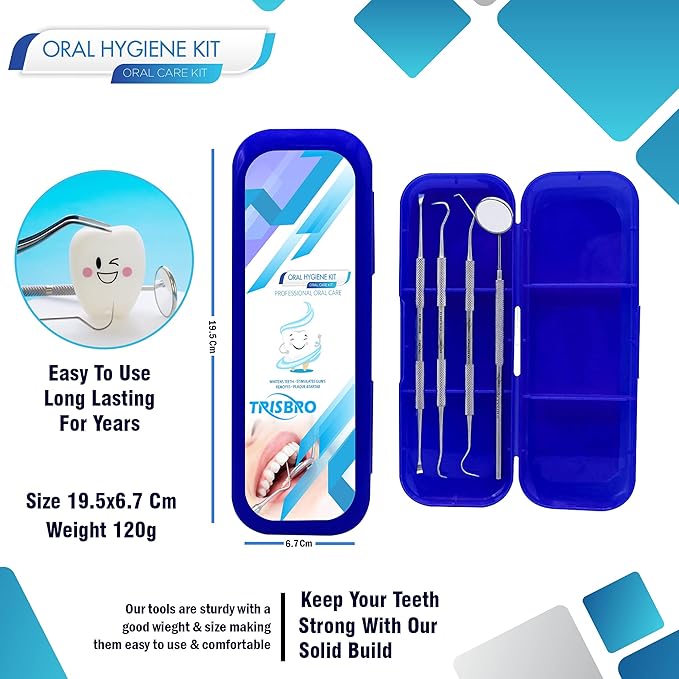 Dental Care Set Dentist Tools Kit, Professional Calculus and Plaque Remover Set, Dental Hygiene Kit, Teeth Plaque Remover Tool Metal Tooth Pick and Dental Mirror(Blue)
