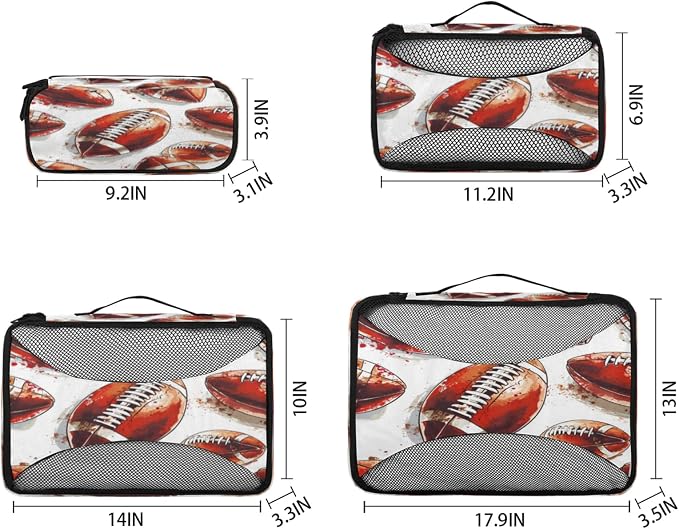 Football Packing Cubes for Travel, Luggage Packing Organizers, Sports Rugby American Travel Accessories Large Toiletries Bag for Clothes Shoes Cosmetics Toiletries