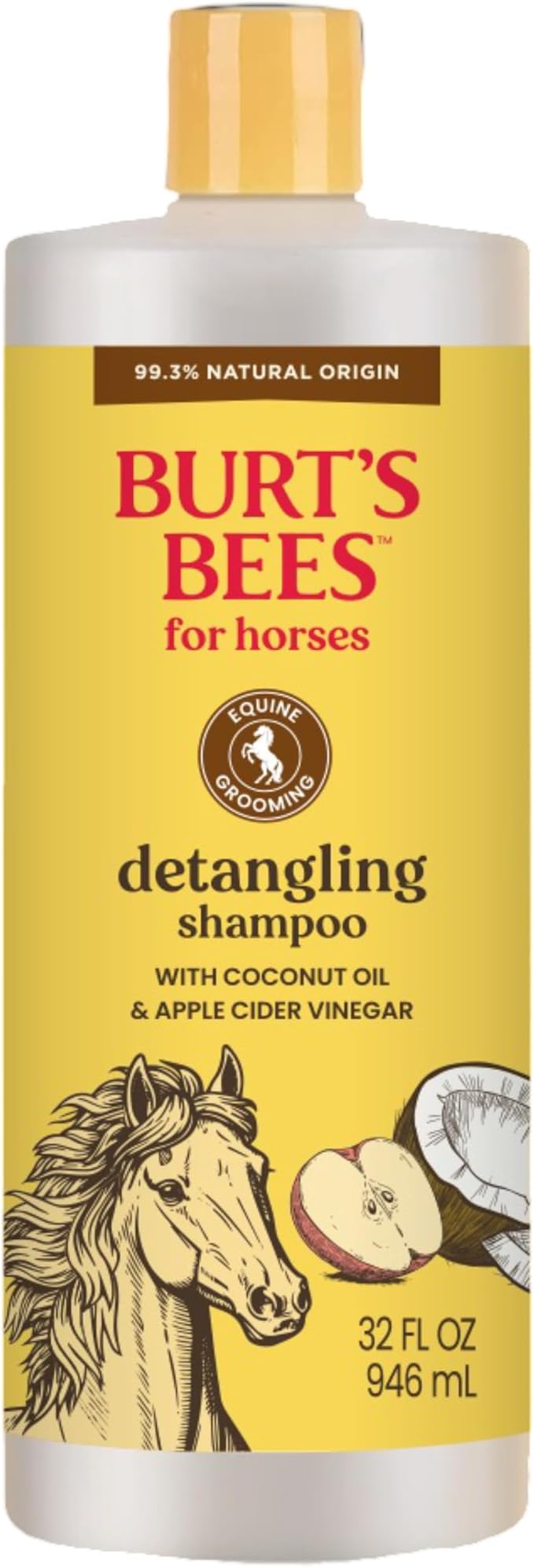 Burt’s Bees for Horses Detangling Shampoo with Coconut Oil & Apple Cider Vinegar, 99.3% Natural Origin Formula, Horse Shampoo for Coat, Mane and Tail, 32 oz
