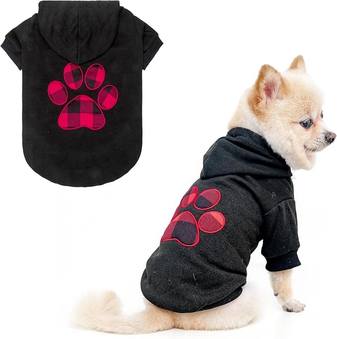 KOOLTAIL Plaid Dog Hoodie Pet Clothes Sweater with Hat and Pocket for Small Medium Large Size Dogs, Soft Winter Warm Dog Cold Weather Coat, Fleece Fall Dog Hooded Sweatshirt for Puppy Cats, Black M