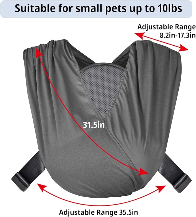 Swaddle Dog Sling Carrier for Small Dogs, Front Pet Sling Carrier Chest,Hands Free Adjustable Cat Sling Carrier Soft Cotton Reducing Pain Puppy Sling Carrier for Small Pet Up to 10lbs (Dark Gray)