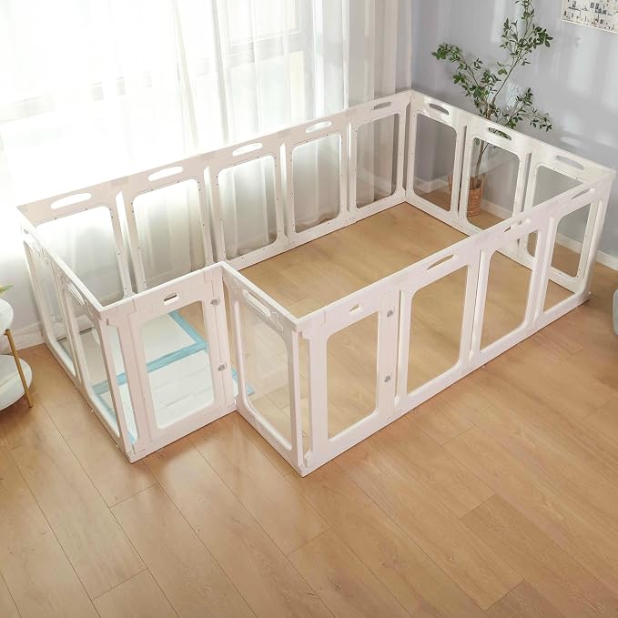 Clear Acrylic Indoor Dog Playpen, 24" H, 1 Door & 1 Side Panel, White