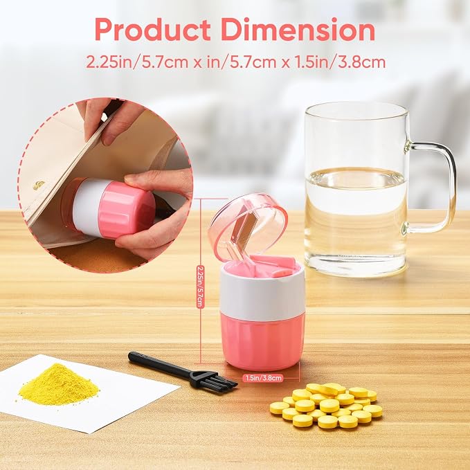 3-in-1 Pill Crusher and Cutter (Pink) | Pills Crusher Fine Powder with Stainless Steel Grinding Head, Storage for Tablets, Cutter Splitter for Small and Tiny Pills
