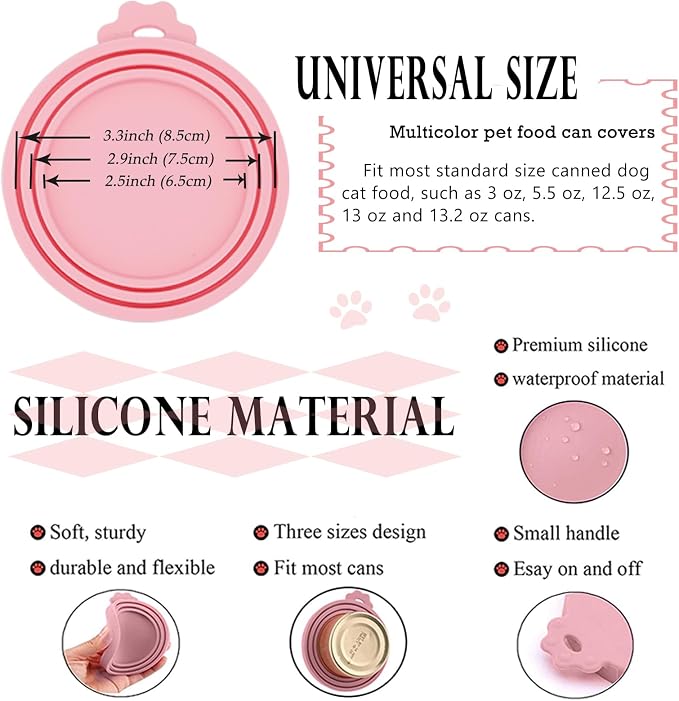 Food Can Covers | 6 Pack Silicone Tin Lids for Dog and Cat Food | Universal BPA Free | One Can Cap Fit Most Standard Size Canned Dog Cat Tin