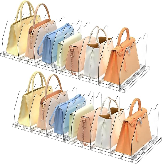 SOYO Adjustable Shelf Dividers for Closet, Purse Organizers for Bag, Clear | Acrylic Handbag Storage Pocketbook Organizer, Bookshelf Separators for Bedroom Armoire Wardrobe Office Cabinet, 2-Pack