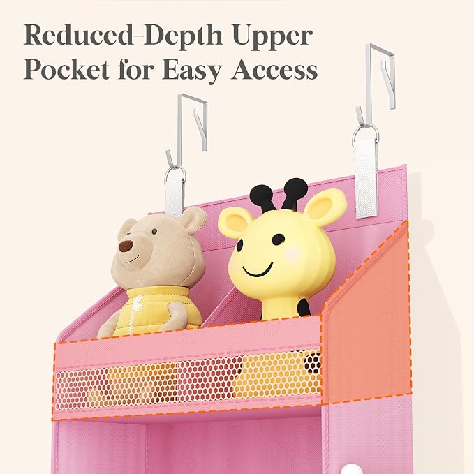 Lifewit 4 Tier Over the Door Organizer, Diaper Hanging Storage, Pink | Nursery Sturdy Large Heavy Duty Back of Door Shelf with 4 Mesh Side Pockets, for Baby Stuff Toy in Pantry, Laundry, Bathroom