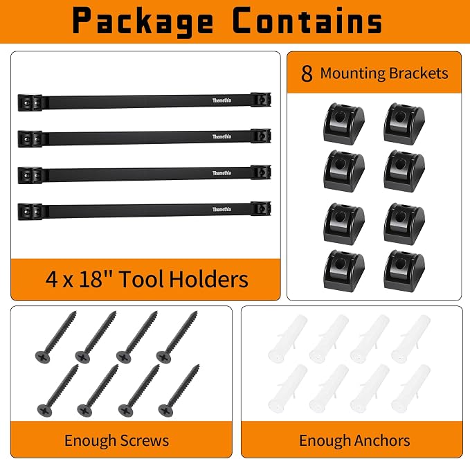 18" Magnetic Tool Holder Strip, 4 Pieces Black Metal Tool Organizer Rack with Stainless Steel Surface, Magnet Bar for Garage Workshop, Easy To Install with Mounting Screws