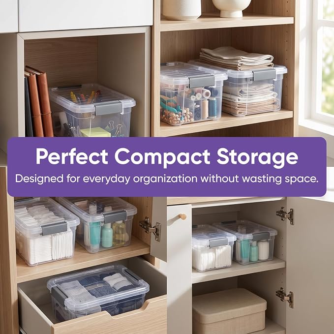 Superio Clear Storage Boxes with Lids, 3.5 Quart Plastic Container Bins for Organizing, Stackable Crates, BPA Free, Non Toxic, Odor Free, Organizers for Home, Office and Dorm, 5 Pack