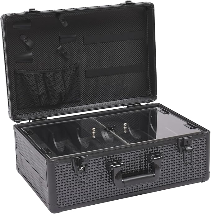 Barber Case, Professional Barber Organizer Case, Clipper Storage Suitcase, Aluminum Hard Shell Tool Box, Dustproof Clear Cap, Hair Stylist Pet Grooming Salon Travel Kit Organizer 17.13
