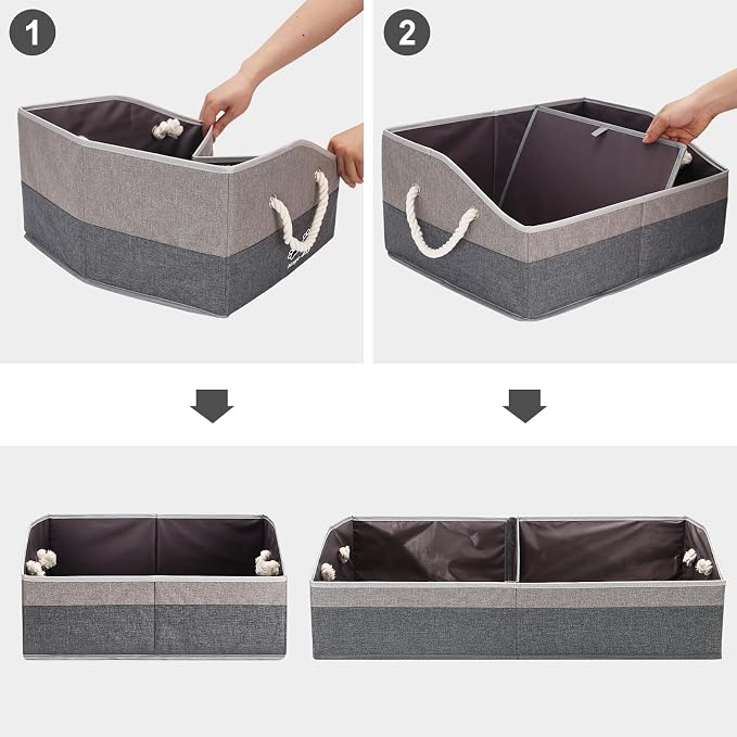 Large Dog Toy Basket with Handle, Foldable Dog Toy Box for Living Room Area , 20" Basket for Dog's Supplies, Organizer and Storage with Hard Board, Anti-Slip for Pet Toys (Gray, Medium 20"×15")
