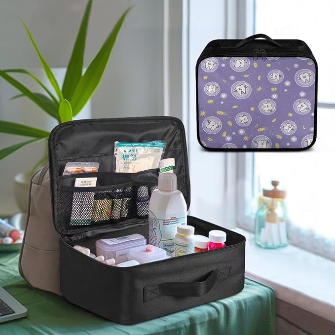 First Aid Bag Empty Dentist Pattern Medicine Storage Bag Cute Medium Sized Empty First Aid Bag Portable Medicine Bag for Traveling College Dorm Student School Purple