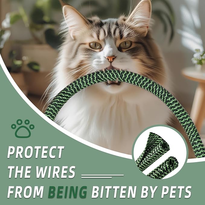 Split Wire Loom Tubing, Cable Protector Sleeve, Braided Cable Management for TV/Computer/Home Theater/Engine Bay, Cord Protectors from Pets No Chew (Green Black, 1"-10ft)
